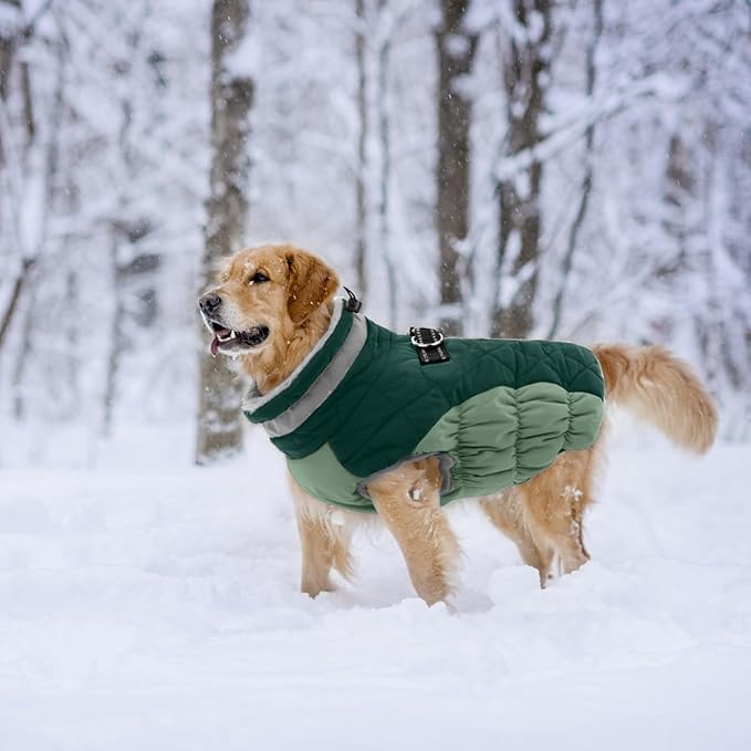 Lelepet Warm Dog Winter Coat Dog Coats for Large Dogs Waterproof Dogs Jacket with Harness Built in Reflective Cold Weather Coats Windproof Zip-Up Winter Fleece Vest Snowsuit Boxer Teal Green XL