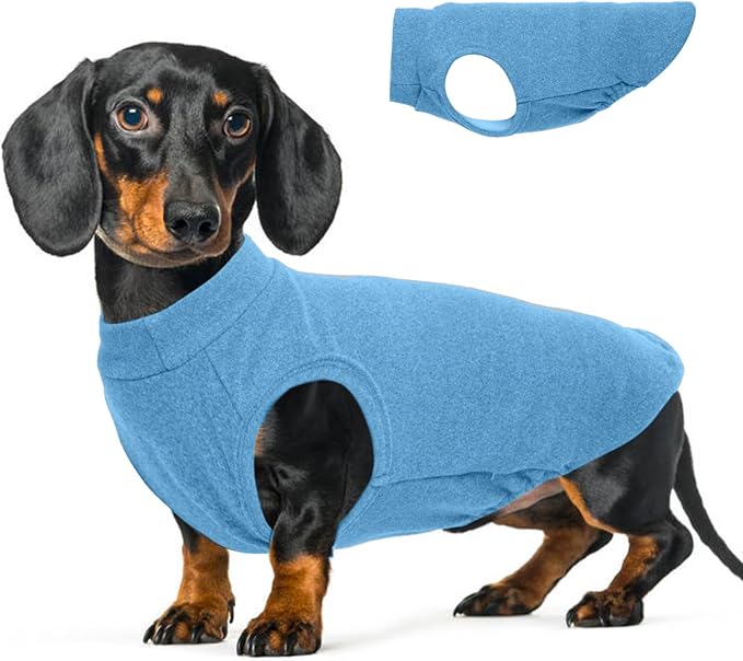 Stretch Fleece Dog Sweaters - Blue, L - Pullover Sleeveless Vest | Warm Stretchable Sweatshirt, Lightweight Breathablefor for Outdoor Movement,Dachshund,French Bulldog