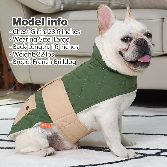 KYEESE Dog Coat Windproof Dog Coats for Small Dogs Waterproof Dogs Jacket with Fleece Lined Soft Pet Sweater for Cold Weather Thick Cat Clothes with Pocket Warm Pet Winter Puffer Coat with Leash Hole