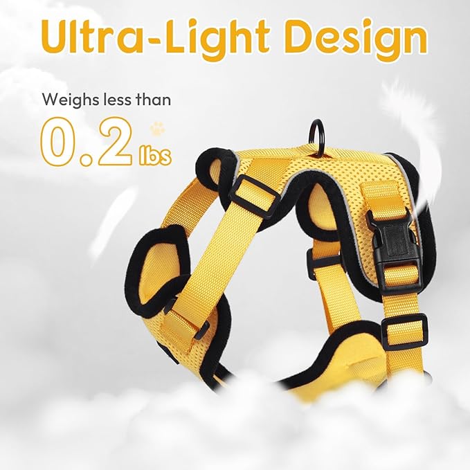 Dooradar Cat Harness and Leash Set, Escape Proof Safe Adjustable Kitten Vest Harnesses for Walking, Easy Control Soft Breathable Mesh Jacket with Reflective Strips for Cats, Yellow, XXS