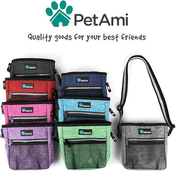 PetAmi Dog Treat Pouch, Pet Treat Pouch for Training, Dog Walking Bag Holder for Kibbles, Pet Food Toy, Dog Trainer Essentials Supplies, Poop Bag Dispenser, 3 Ways to Wear (Red)