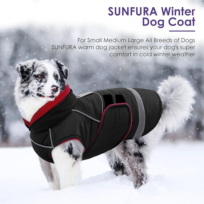 SUNFURA Dog Coat, Warm Dog Jacket for Small Dogs, Reflective Winter Coat with Fleece Lined, Windproof Pet Snowsuit Puppy Sweater Clothes, Black XS