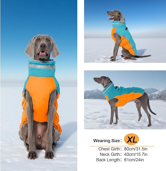 Warm Dog Jackets for Large Dogs, Waterproof Dog Coat with Harness Built in, Zipper Clousure, Fleece Lining for Cold Weather Outdoor Walks, Pet Snowsuit for Shiba Inu, French Bulldog - L