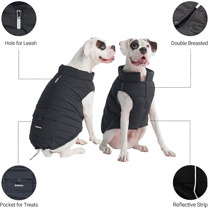 Spark Paws Dog Winter Jacket, Water-Resistant Coat, Warm Reflective Windproof Fleece-Interior, for Medium and Large Dogs - Black - 3XL