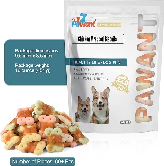 Dog Treats Biscuits Wrapped in Chicken Chews for Small Dog no Rawhide1 lb/454g