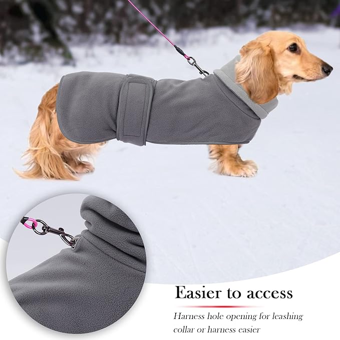 Geyecete Dachshund Sweater - Padded Fleece Lining, High Collar Dog Jacket, Adjustable Sizes - Gray-XS