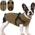 Dog Winter Coat with Harness Built in Warm Puffer Dog Jackets for Small Medium Large Dogs Windproof Waterproof Outfit with Plush Lining and Reflective Stripes (Brown, M)