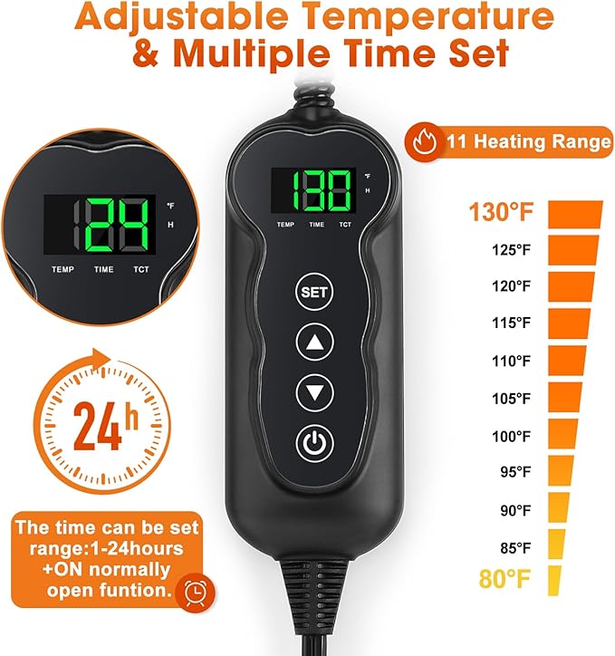GASUR Pet Heating Pad, Waterproof Electric Dog Cat Heat Pad with Timer, Temperature Adjustable Heated Cat Bed for Winter, Auto Power-Off, Anti-bite Heated Pad for Dogs Cats -28''x20'', Medium
