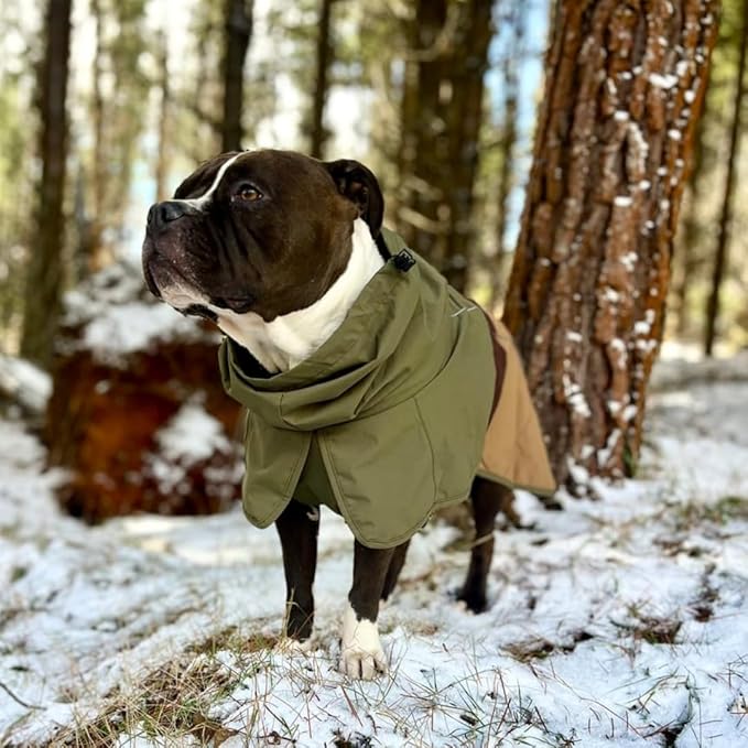 Spark Paws Dog Raincoat, Waterproof Windproof Rain Jacket, for Small Medium Large Extra Large Dogs, Reflective Breathable Full-Body Coverage Dry Suit - Green Brown Tan, S
