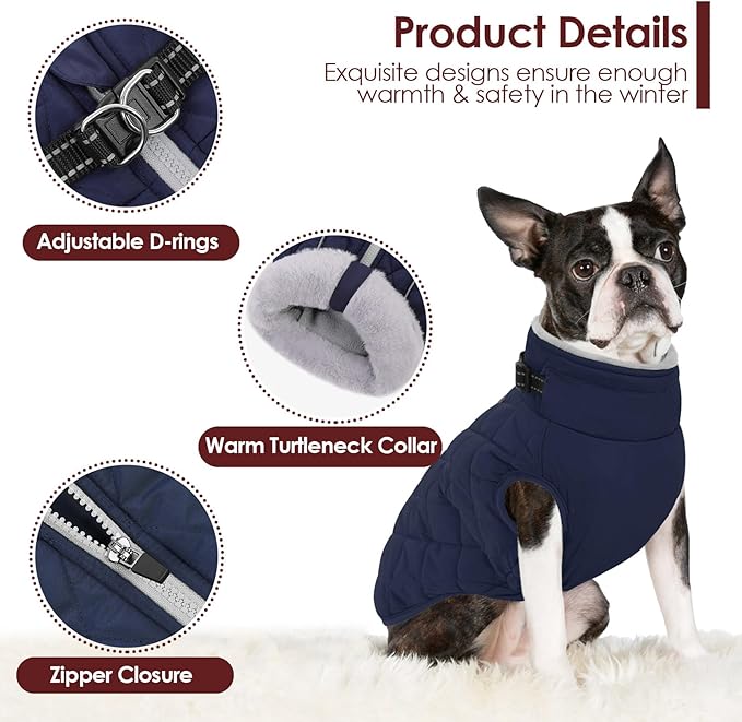 AOFITEE Large Dog Winter Jacket, Waterproof Dog Coat with Back Zipper, Reflective Puffer Coat Pet Snowsuit, Warm Winter Snowsuit for Large Dogs, Snow Jacket for French Bulldog