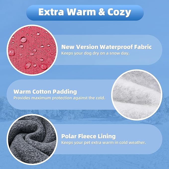SlowTon Winter Dog Coat, Warm Polar Fleece Lining Doggie Outdoor Jacket with Turtleneck Scarf Reflective Stripe Adjustable Waterproof Windproof Puppy Vest Soft Pet Outfits (S,Red)