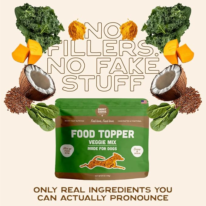 Smart Cookie Natural Dog Food Topper - Veggie - Dog Meal Mixer for All Ages - Vegan Food Topper for Picky Eaters and Boosting Nutrition - Non GMO, Made in The USA - 7 oz Bag (15 Day Supply)