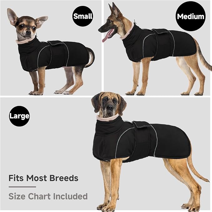 Dog Winter Coat for Small to Large Dogs(XS-XXXL)– Waterproof Windproof Fleece Lined Jacket with Reflective Trim,Pet Vest with Adjustable Buckles, Machine Washable Black XS