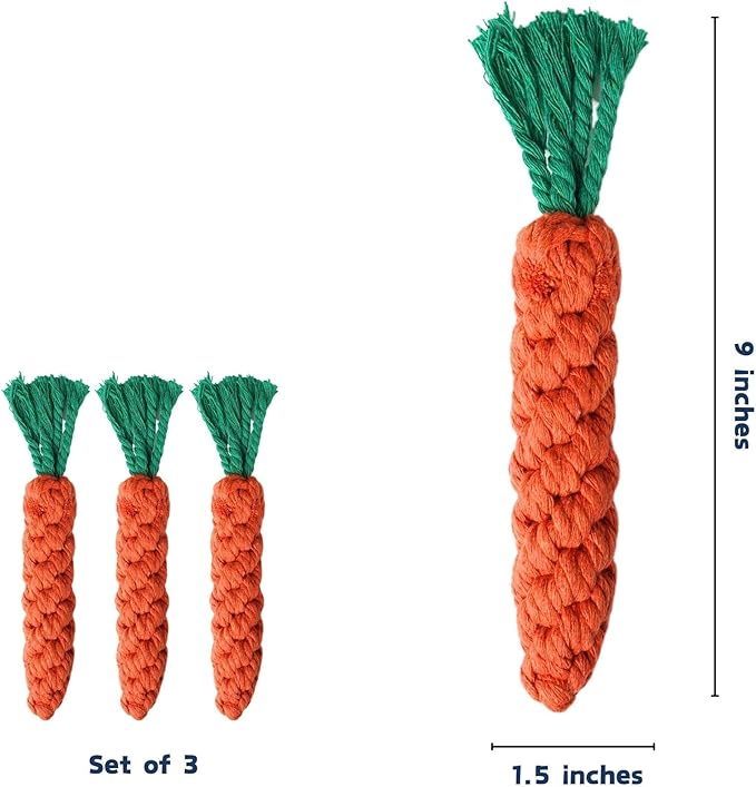 2ME 3 PCS Carrot Dog Rope Toys for Dogs, Durable Chew Toys for Aggressive Chewers, Entertainment and Interaction, Teeth Cleaning and Chewing, All-Cotton