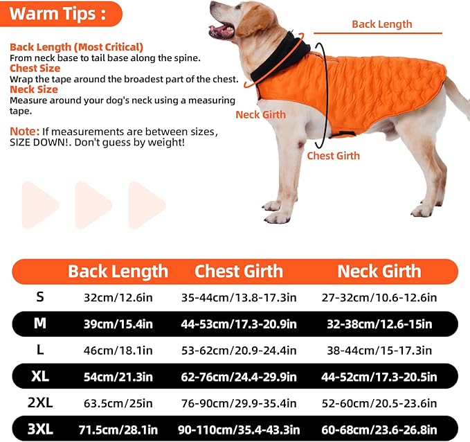 Nanaki Lightweight Dog Down Jacket With Leash Hole-Large Winter Dog Coat Reflective Stripes, Warm Snow Coat With Hood, Windproof Snowsuit For Cold Weather, Puffer Jacket For Outdoor Activities, Orange