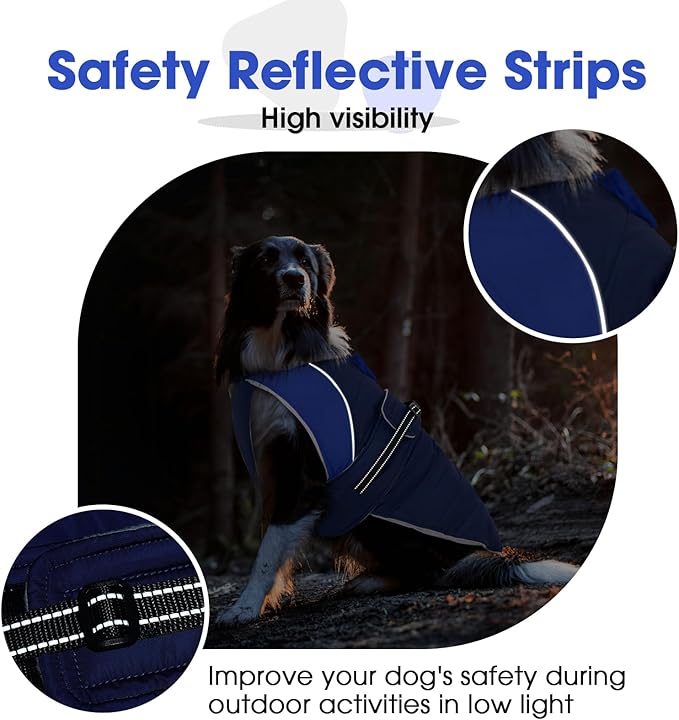 Nanaki Small Dog Coats for Winter Waterproof, Warm Fleece Lining Dog Jacket with Leash Hole, Reflective Cold Weather Puppy Jacket Vest, Easy On Pullover Pet Snow Jacket Male Female, Bulldog, Blue M