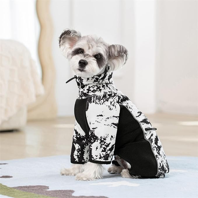 Fleece Dog Coat for Small Medium Dog,Pullover Pajamas Jumpsuit Bodysuit Puppy Coats with Legs, Pet Windproof Warm Cold Weather Jacket Full Body Vest Cozy Snowsuit Outfit Clothes (White, XL)