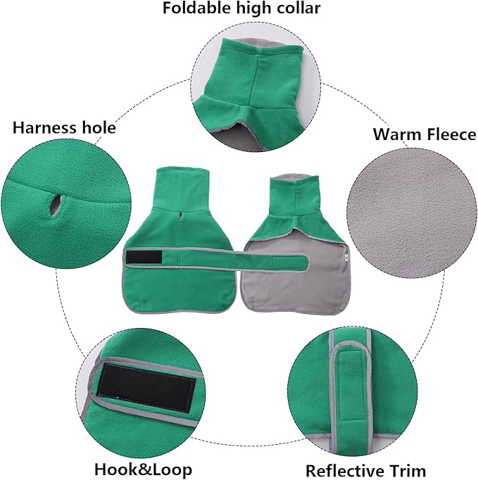 Geyecete Dachshund Sweaters for Dogs, Dachshund Coat Perfect Winter Coat with Padded Fleece Lining and High Collar, Dog Snowsuit with Adjustable Bands - Green - S