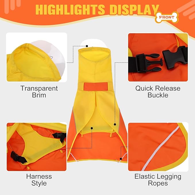 BINGPET Dog Raincoat - Adjustable Rain Jacket with Reflective Stripes, Waterproof Clear Hooded Slicker Poncho, Snowproof Windproof Clothes for Medium Large Dogs (Yellow-Orange, L)
