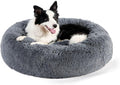 Bedsure Calming Dog Bed for Large Dogs - Donut Washable Large Pet Bed, 36 inches Anti-Slip Round Fluffy Plush Faux Fur Dog Bed, Fits up to 80 lbs Pets, Dark Grey