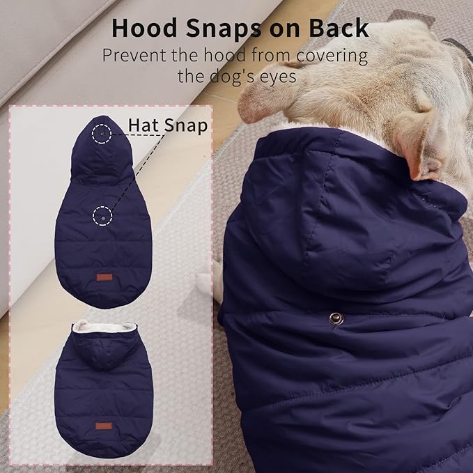 Fleece Lining Extra Warm Dog Hoodie in Winter for Medium Dogs Jacket Pet Coats with Hooded,Blue L