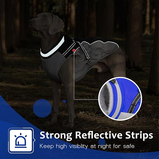 Dog Winter Coat with Harness, Dog Jacket, Pet Clothes with Zipper on Back, Waterproof Windproof Warm Vest, Reflective Cold Weather Coats, for Small Medium Large Dogs, Thick, Blue, S