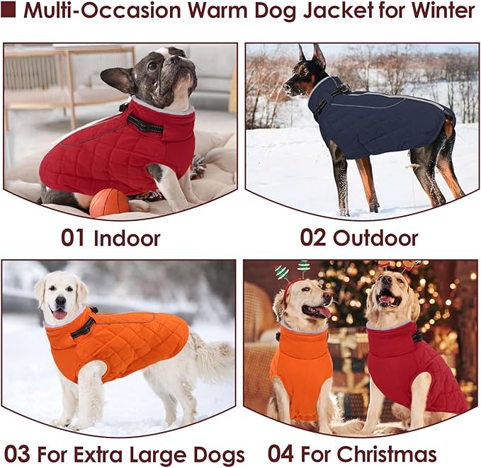 AOFITEE Large Dog Winter Jacket, Waterproof Dog Coat with Back Zipper, Reflective Puffer Coat Pet Snowsuit, Warm Winter Snowsuit for Large Dogs, Snow Jacket for French Bulldog
