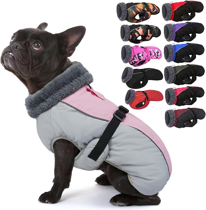 IECOii Extra Warm Dog Coat for Medium Dogs, Waterproof & Windproof Dog Jackets with Leash Hole, Adjustable Turtleneck Dog Winter Coat Reflectvie Pet Fleece Vest for Cold Weather, Pink, M