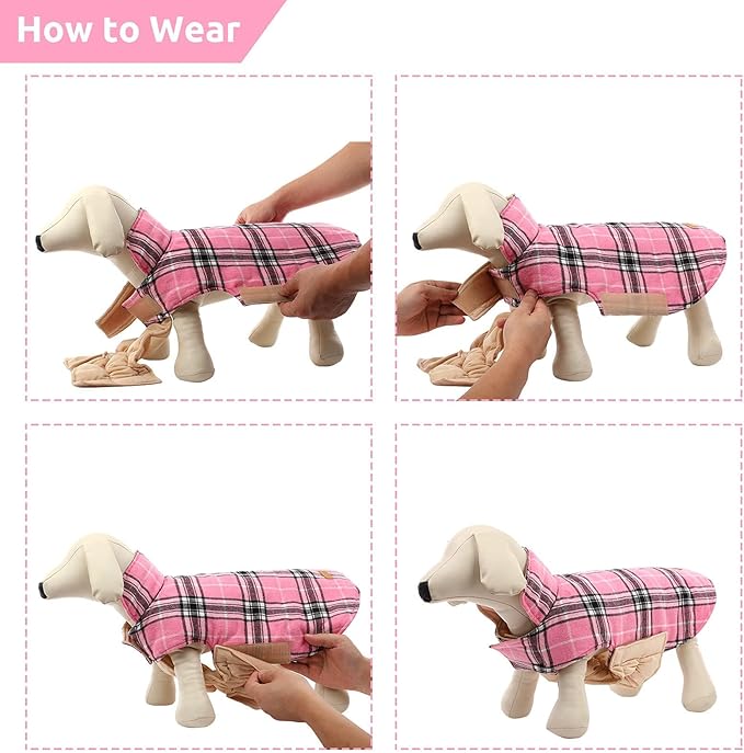 MIGOHI Reversible Dog Coat, Windproof Waterproof Winter Jacket, British Style Plaid, Warm Dog Vest for Small Medium Large Dogs, Pink, M