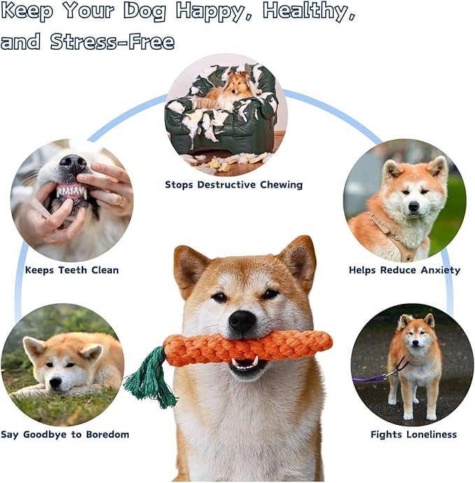 2ME 3 PCS Carrot Dog Rope Toys for Dogs, Durable Chew Toys for Aggressive Chewers, Entertainment and Interaction, Teeth Cleaning and Chewing, All-Cotton