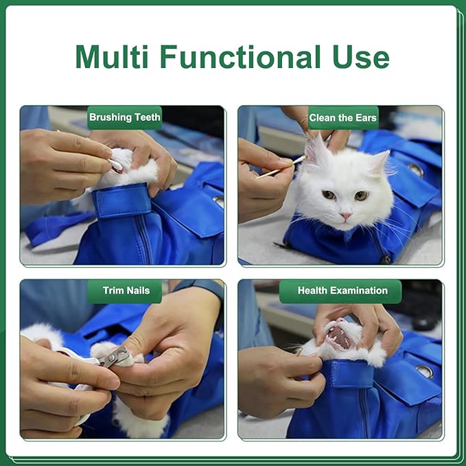 HDKUW Cat Grooming Bag,Foldable Travel Carrier for Cats,Anti-Bite Anti-Scratch Cat Grooming Restraint Bag,Pet Carrier for Administering Eye Drops,Ear Cleaner,Clipping Nails Green L