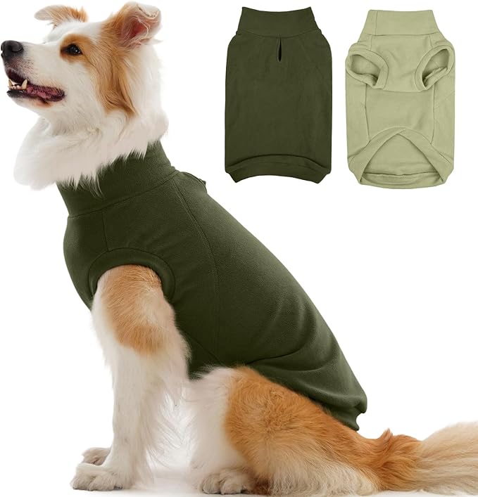 IECOii 2 Pack Dog Fleece Sweater - Warm, Soft & Stretchy Sweaters Boy Girl, Fall/Winter Dogs Coats for Indoor Outdoor(Size XL, Light Green & Army Green)