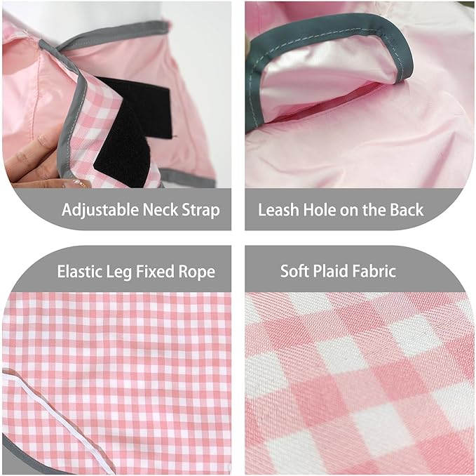 MAMORE Dog Raincoat Reversible,Waterproof Dog Rain Coat Hooded Slicker Poncho with Reflective Strip, Plaid Double Layer Rain Jacket for Small Medium Large Dogs (Pink, Small)