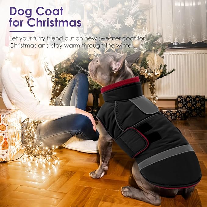 SUNFURA Dog Coat, Warm Dog Jacket for Small Dogs, Reflective Winter Coat with Fleece Lined, Windproof Pet Snowsuit Puppy Sweater Clothes, Black XS