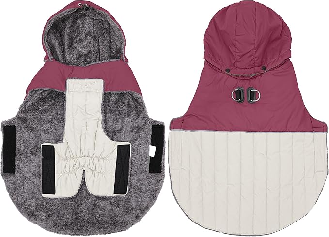Detachable Hooded Dog Coat with Harness for Large Dogs,Super Warm Fleece Puppy Jacket for Cold Winter Doggie Coats,Red XXL