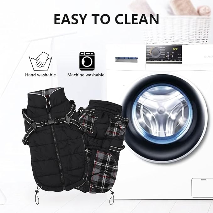 Geyecete Winter Warm Coat Waterproof Dog Winter Jacket with Harness Traction Belt,Pet Outdoor Jacket Dog Autumn and Winter Clothes for Medium, Small Dog-Black-S
