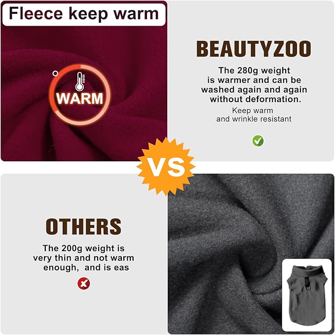 BEAUTYZOO Dog Fleece Vest Sweater Winter Jacket for Small and Medium Dogs with D-Ring Leash Cold Weather Coat Hoodie for XS S M Dogs Boy or Girls