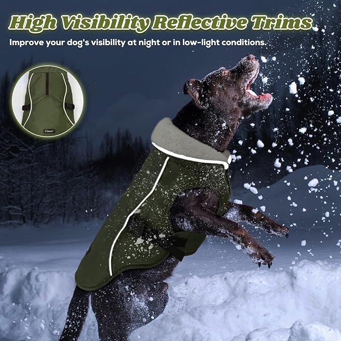 EMUST Dog Jacket Winter, Cozy Windproof Dog Jacket for Cold Weather, Solid Color Pet Vests for Winter for Medium Dogs, Green, M