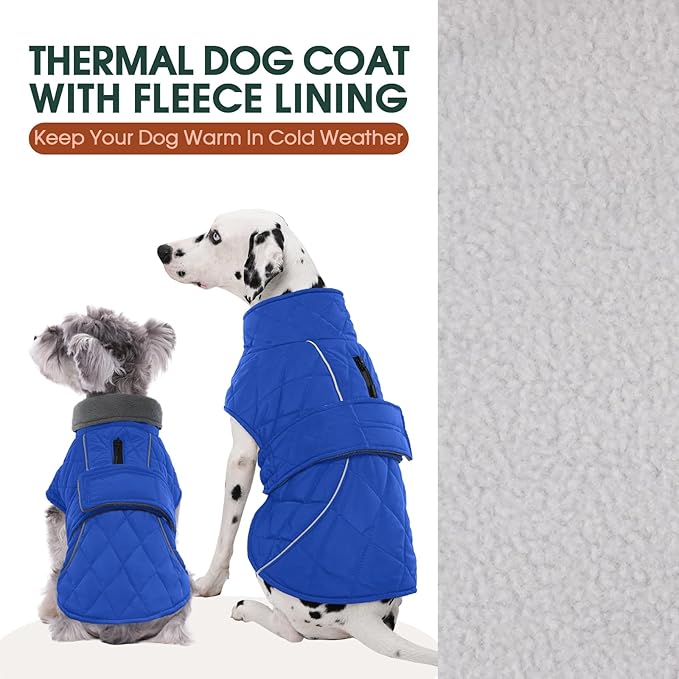 Kuoser Dog Coat, Extra Warm Dog Jacket Windproof Dogs Cold Weather Coats for Small Dogs, Fleece Lining Turtleneck Doggy Snowsuit Reflective Adjustable Pet Winter Clothes Christmas, Blue S