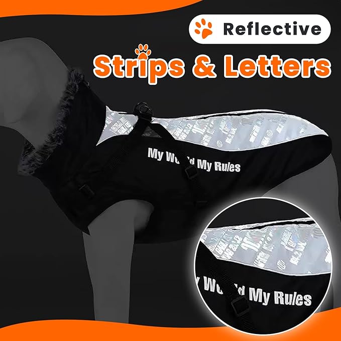 Dog Coat for Medium Large Dogs,Waterproof Reflective Dog Winter Jacket with Harness, Fleece Snowsuit,Warm Pet Winter Coat(Reflective blue-5XL)