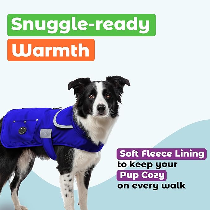 Joyride Harness FrostFlex Dog Winter Jacket - Fleece Lined & Water-Resistant - Snowsuit with Pockets for Treats & Poop Bags - Durable Cold Weather Dog Coat - Blue Serenity-M