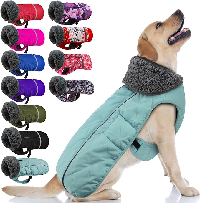 Doglay Dog Coat, Waterproof Dog Jacket Pet Winter Coat for Cold Weather with Thicken Furry Collar, Reflective Puppy Winter Jacket Warm Fleece Lining for Small Medium Large Pets