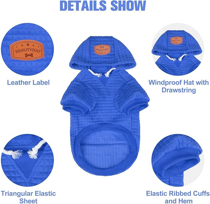 BEAUTYZOO Dog Sweaters for Large Dogs Girls Boys, Warm Winter Dog Hoodie Sweatshirt with Pocket & Leash Hole,Soft Waffle-Like Laminated Cotton Pet Clothes for Big Breeds Indoor Outdoor Cold Weather