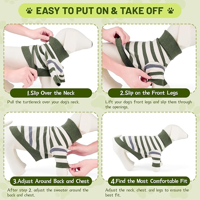 Small Dog Sweater, Knitted Striped Pullover Dog Clothes for Cold Weather, Thick Warm Cozy Stretchy Sweater for Chihuahua, Bulldog, Dachshund, Pug(Green & White Strip, XL)