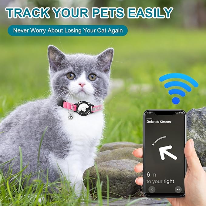 Airtag Cat Collar, Reflective Cat Collar with Apple Air Tag Holder, Breakaway GPS Tracker Pet Collar with Bell for Cat Kitten, Airtag Not Included, Pink, XS(7-9 Inch)