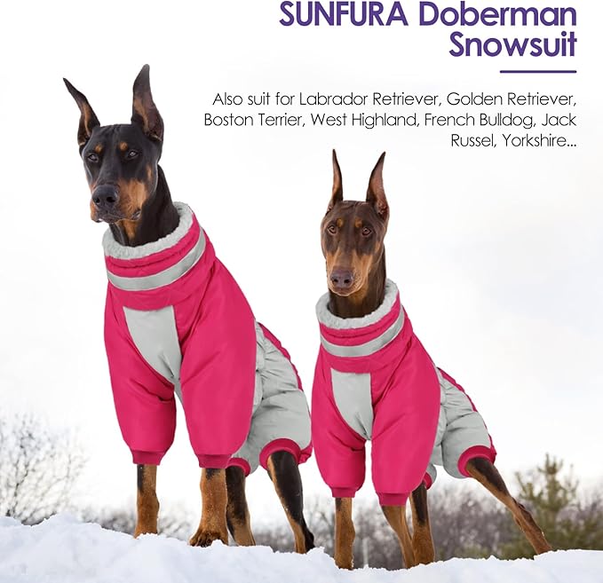 SUNFURA Full Body Dog Coat - Warm Fleece Jacket for Small Dogs, Turtleneck Winter Coats with Harness, Reflective Dog Snowsuit Windproof Puffer Jackets with Legs for Chihuahua, Yorkie, Hot Pink XS