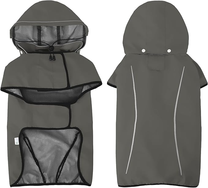 Mile High Life Dog Raincoat, Adjustable Waterproof Pet Rain Jacket, Reflective Hooded Poncho for Small Medium Large Dogs, Lightweight Breathable Pet Rain Coat (Dark Gray,L Chest 26"-33")
