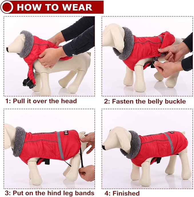 QBLEEV Warm Dog Coat Reflective Dog Jacket, Waterproof Dog Winter Coat Turtleneck Dog Clothes for Cold Weather, Thick Fleece Dog Snowsuit Christmas Dog Vest Pet Apparel for Small Medium Large Dogs L