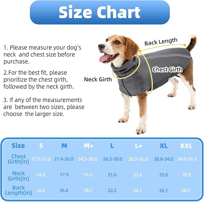 SlowTon Winter Dog Coat, Warm Polar Fleece Lining Doggie Outdoor Jacket with Turtleneck Scarf Reflective Stripe Adjustable Waterproof Windproof Puppy Vest Soft Pet Outfits (XL,Grey)