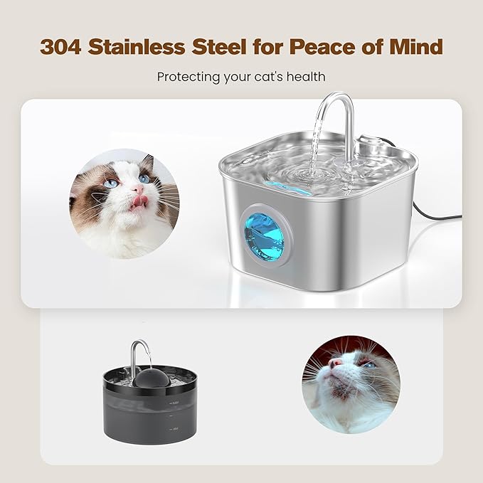 Cat Water Fountain with 10 Filters + 10 Sponges,Pet Fountains Cats Automatic Waterer Bowls for Drinking Small Dog Water Dispenser Indoor Metal Pets Water Faucet Bottle Kitty Watering Supplies